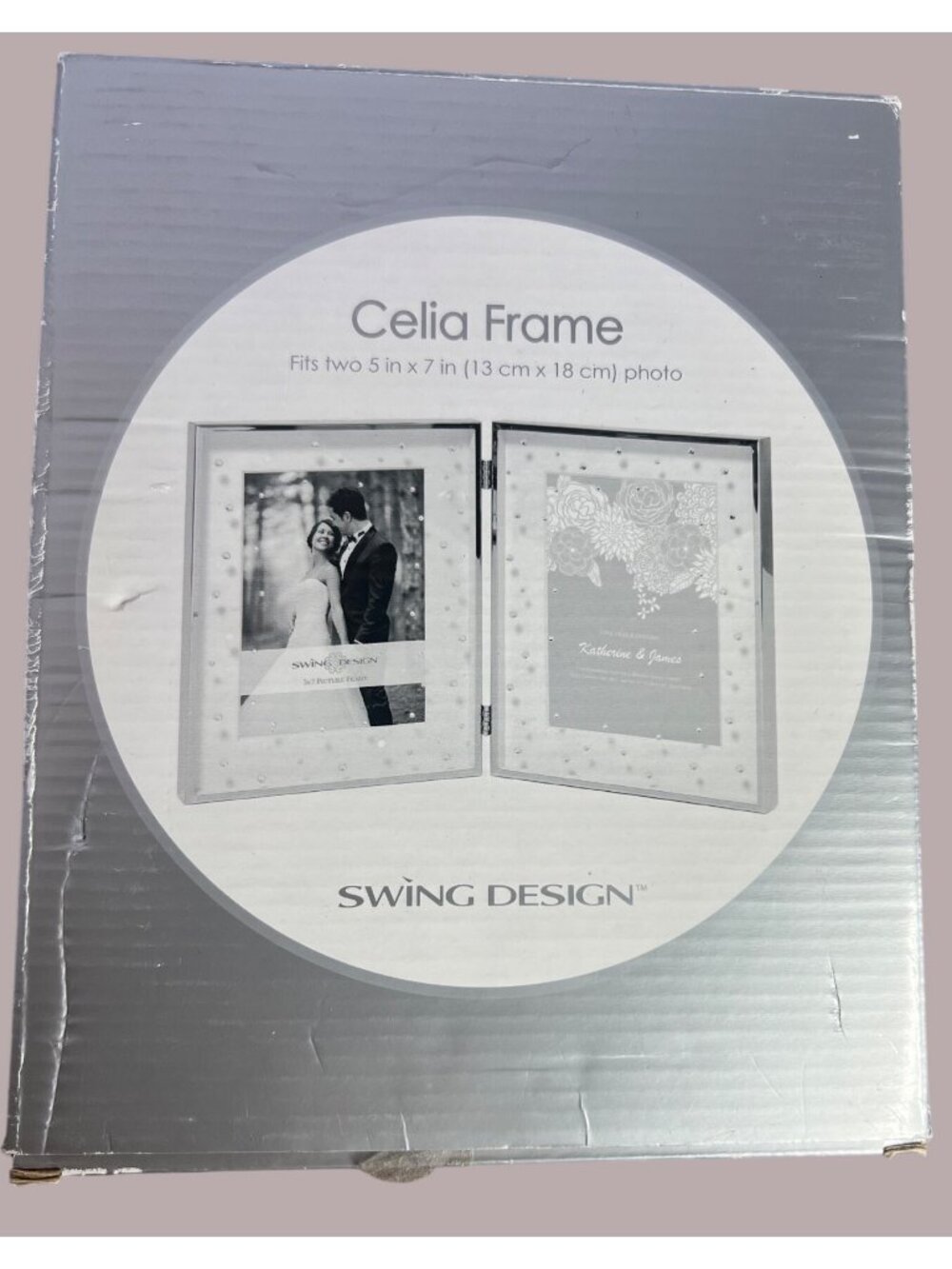 Swing Design Celia Frame For Two 5x7 Photos Silver Finish Hinged Dual Display